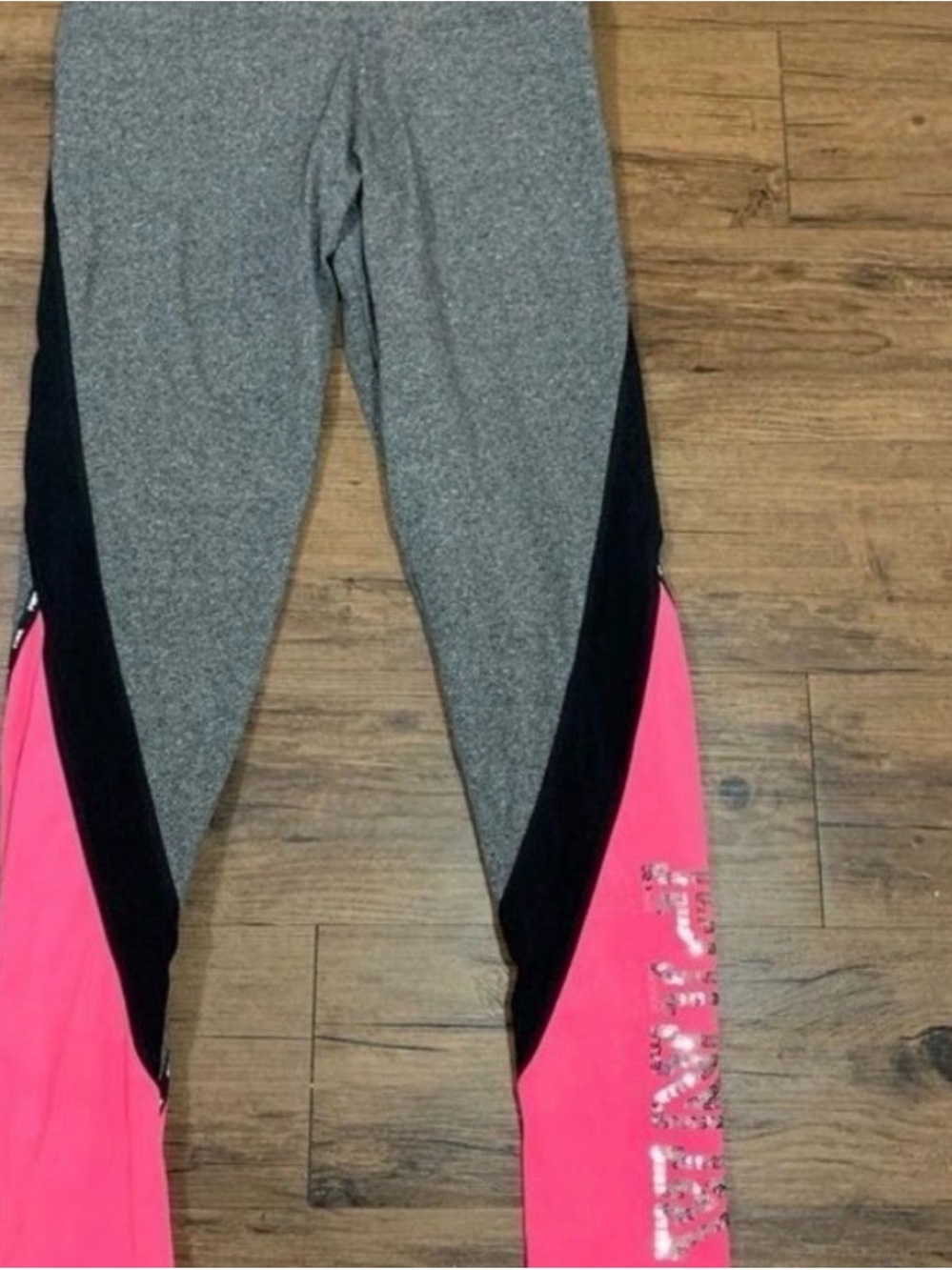 PINK Victoria's Secret Neon pink and Gray COLORBLOCK bling Yoga Leggings S - Picture 3 of 7